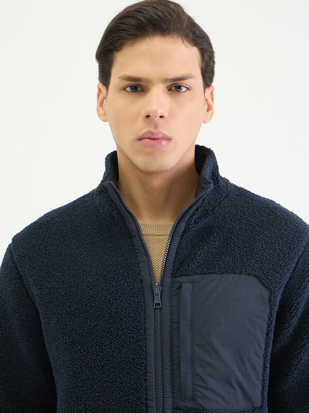 Gant Men Regular Navy Blue Textured Sweatshirt