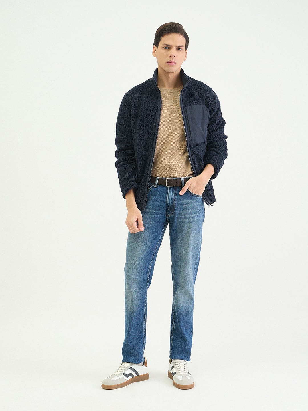 Gant Men Regular Navy Blue Textured Sweatshirt