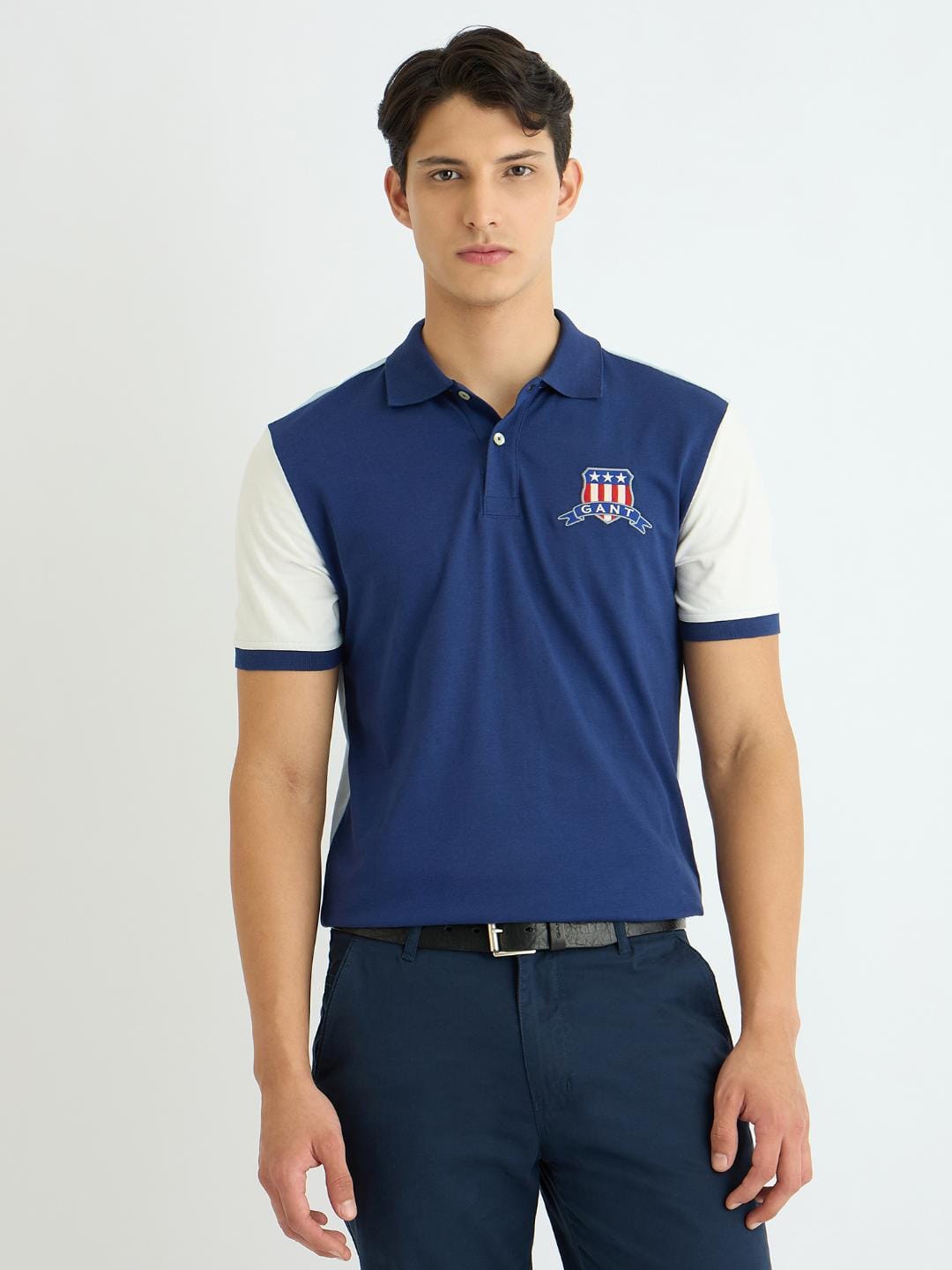 Gant Men Blue Coloublocked Polo Tshirt