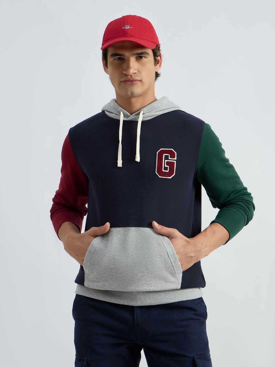 Gant Men Blue Colour blocked Hooded Sweatshirt