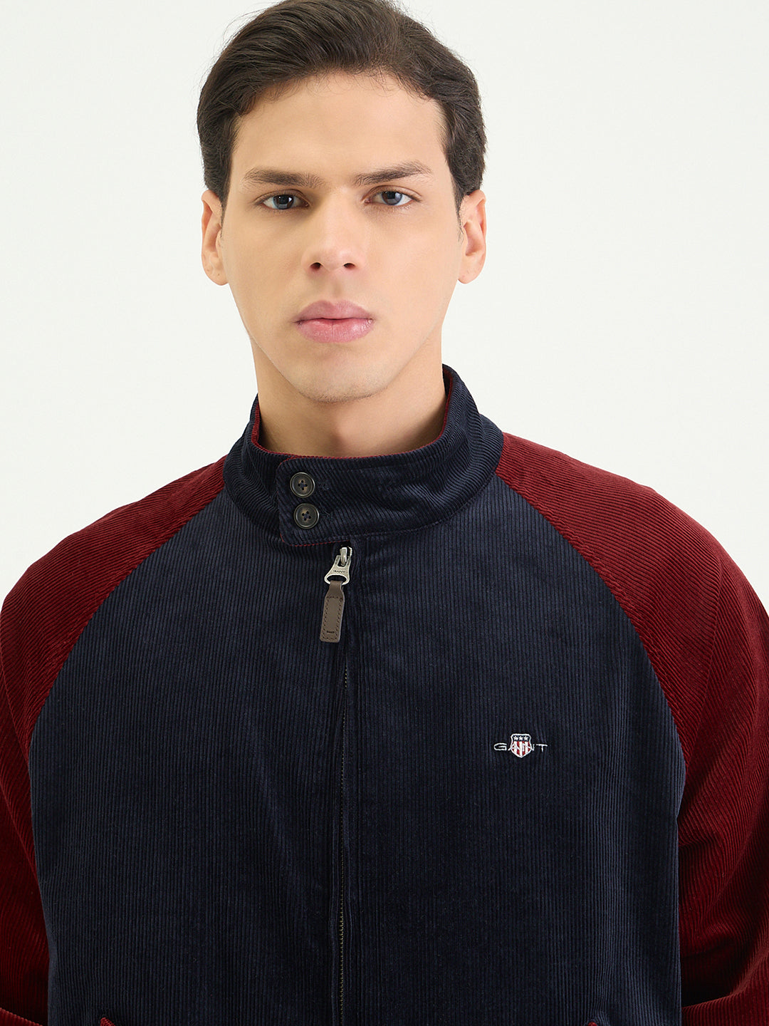 Gant Men Regular Navy Blue Solid Cord Harrington Jacket