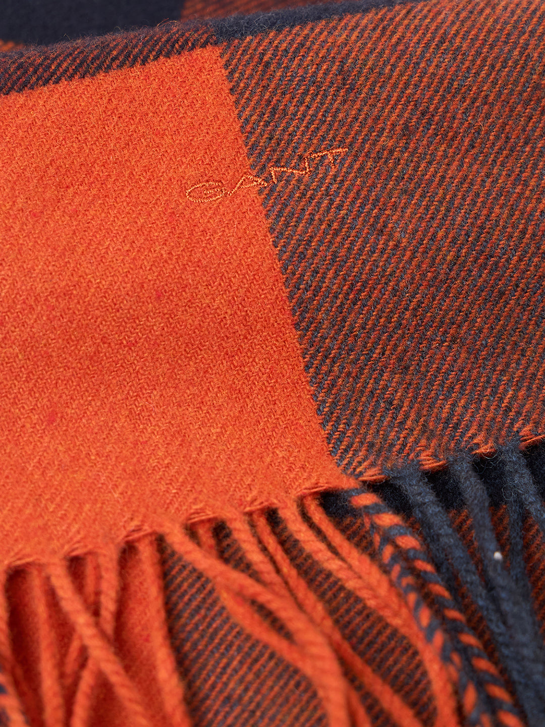 Gant Men Orange Pure Wool Checked Scarf
