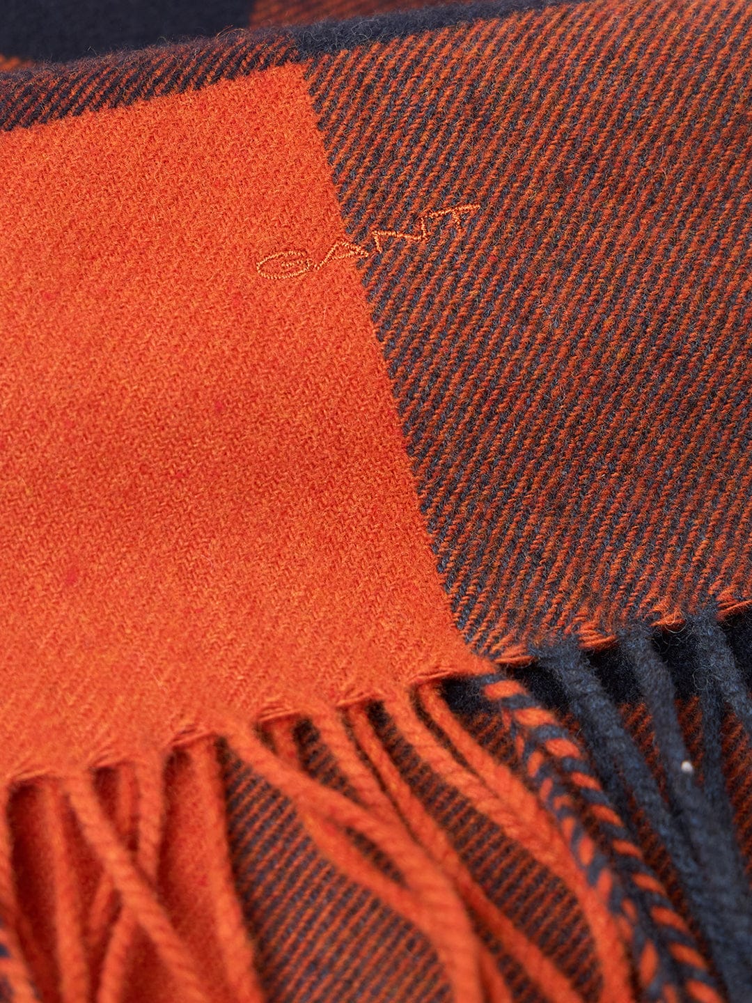 Gant Men Orange Pure Wool Checked Scarf