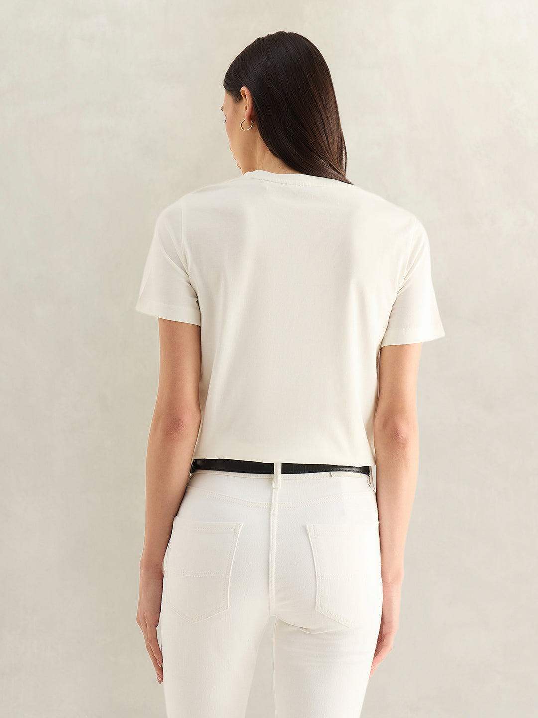 Gant Women White Solid Regular Fit Pure Cotton T-Shirt