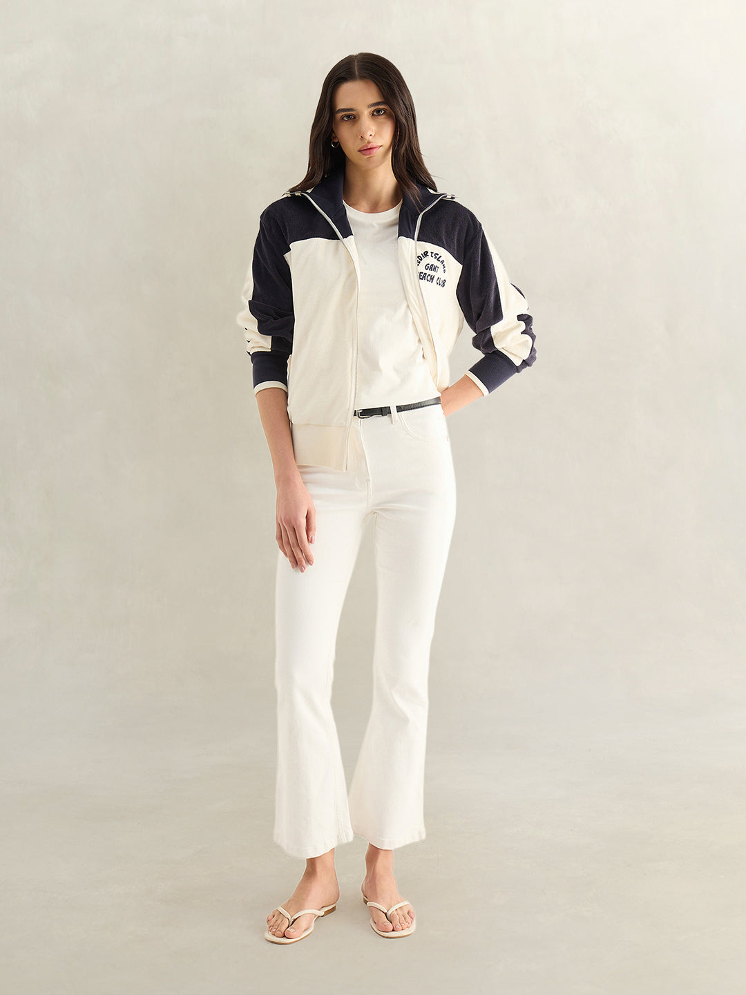 Gant Women White Solid Regular Fit Pure Cotton T-Shirt