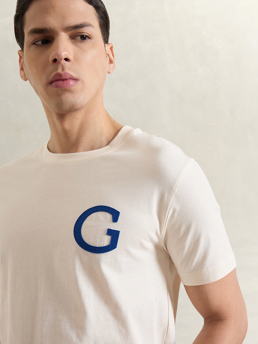Gant Men Cream Solid Regular Fit T-Shirt