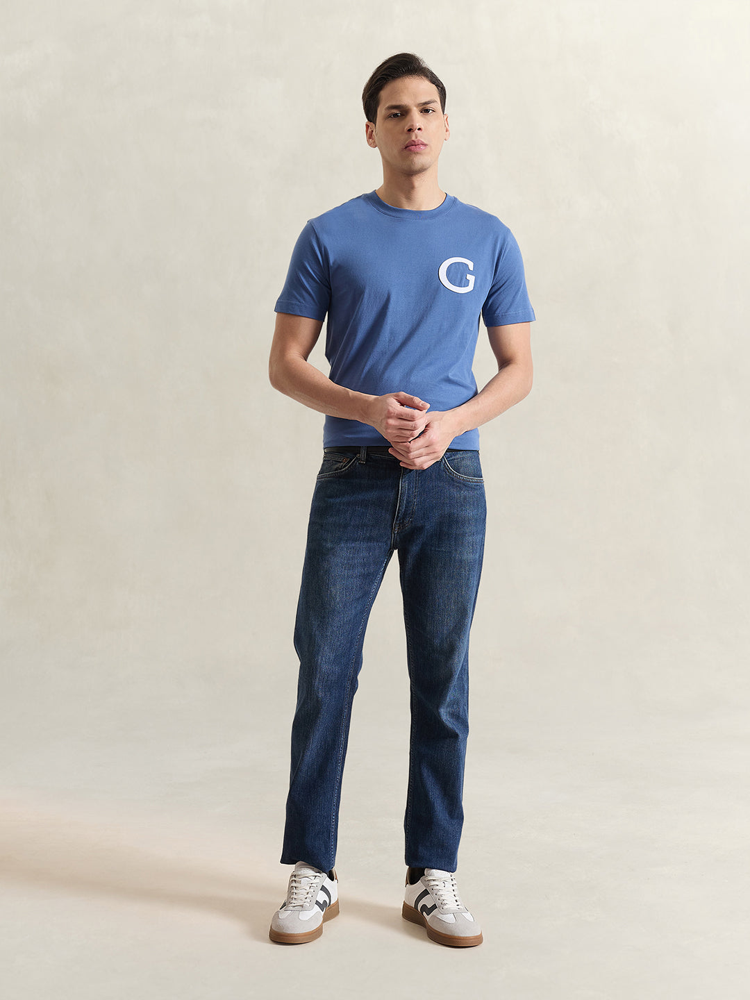 Gant Men Blue Solid Regular Fit T-Shirt