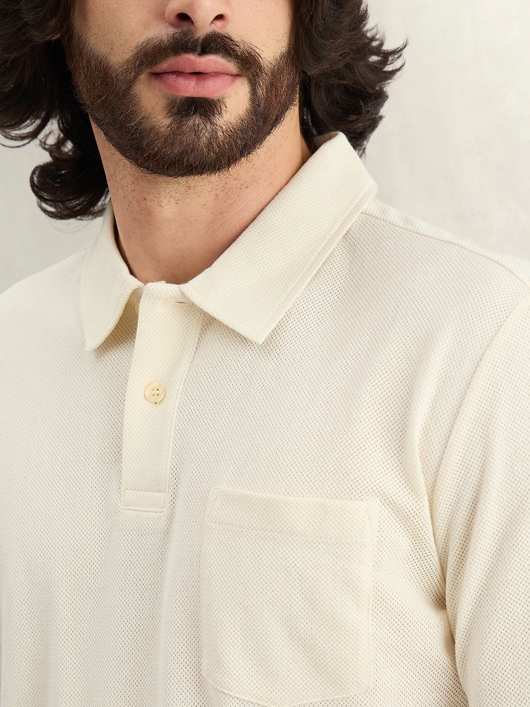 Gant Men Cream Self Design Regular Fit Polo T-Shirt