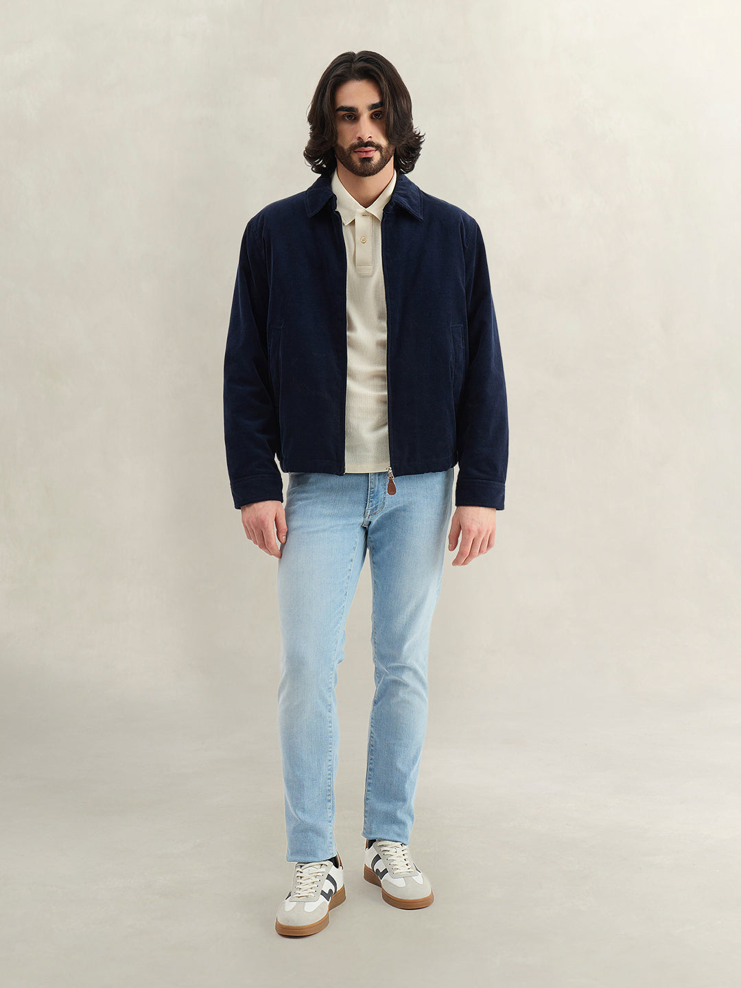 Gant Men Cream Self Design Regular Fit Polo T-Shirt