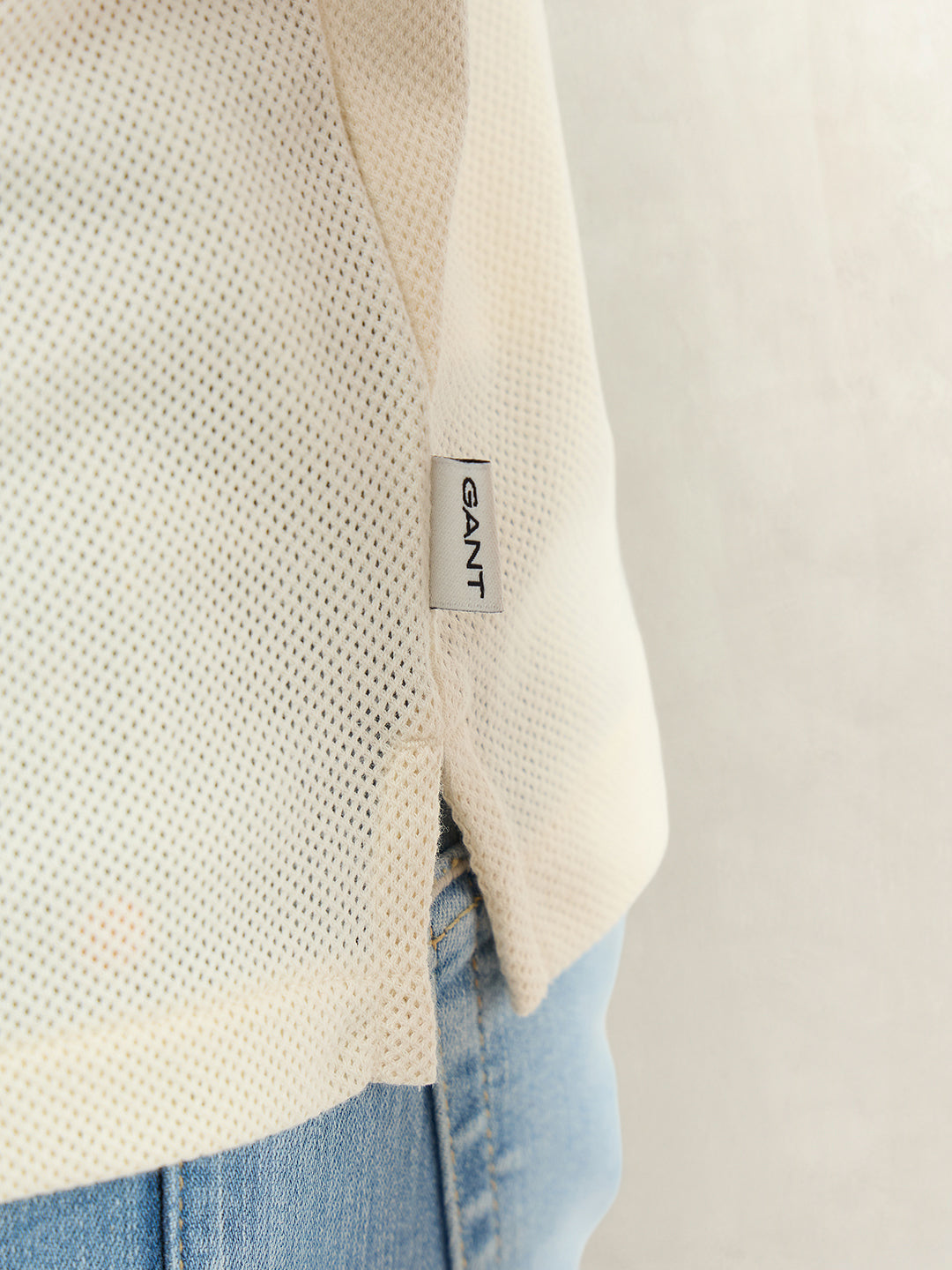 Gant Men Cream Self Design Regular Fit Polo T-Shirt