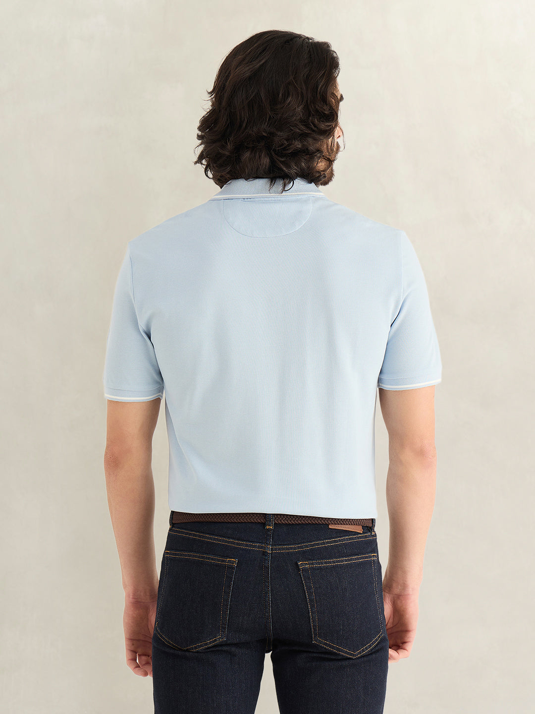 Gant Men Sky Blue Solid Regular Fit Pique Polo T-Shirt