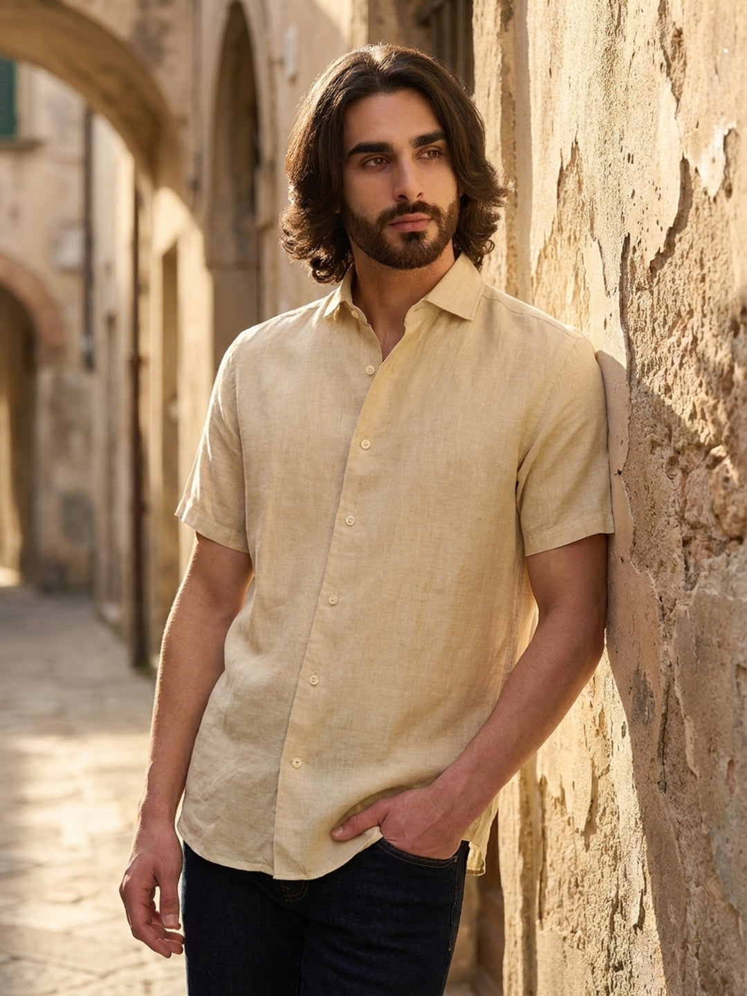 Gant Men Beige Solid Regular Fit Pure Linen Shirt