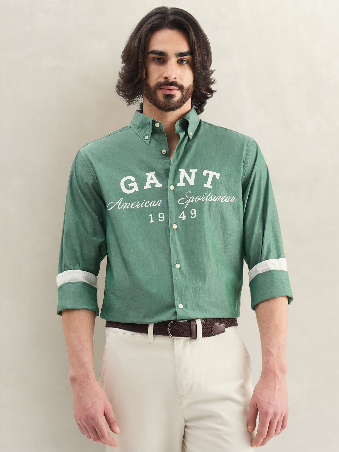Gant Men Green Printed Regular Fit Pure Cotton Shirt