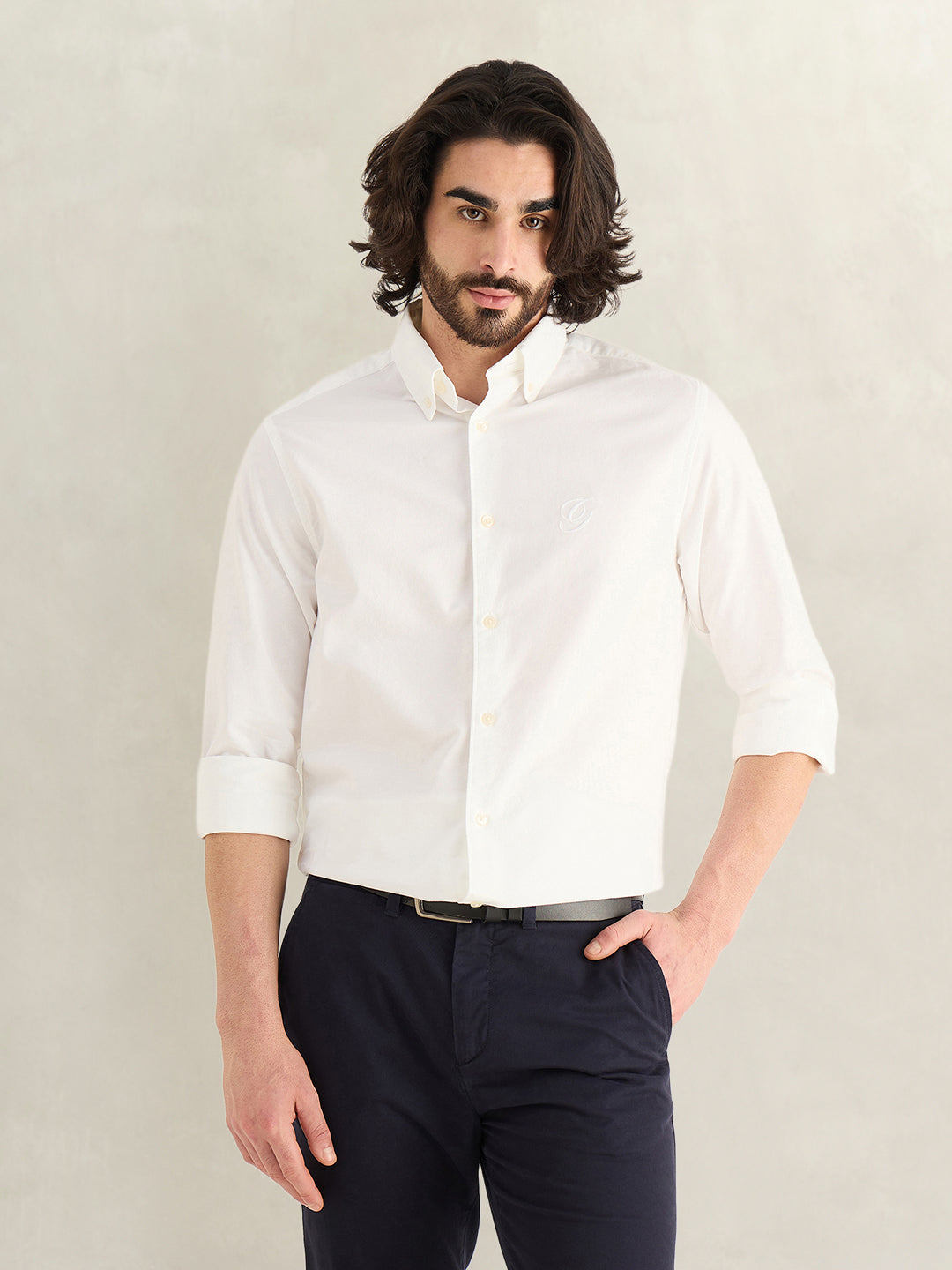 Gant Men White Solid Regular Fit Pure Cotton Shirt