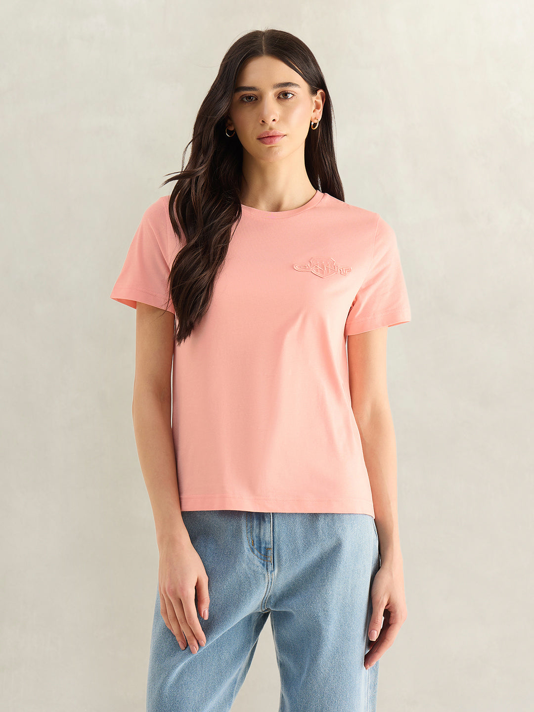 Gant Women Pink Solid Regular Fit Shield T-Shirt