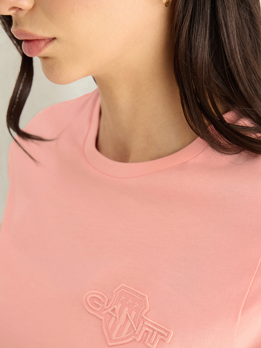 Gant Women Pink Solid Regular Fit Shield T-Shirt