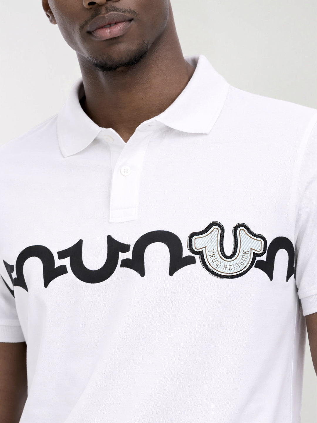 True Religion Men White Printed Regular Fit Pure Cotton Polo T-Shirt