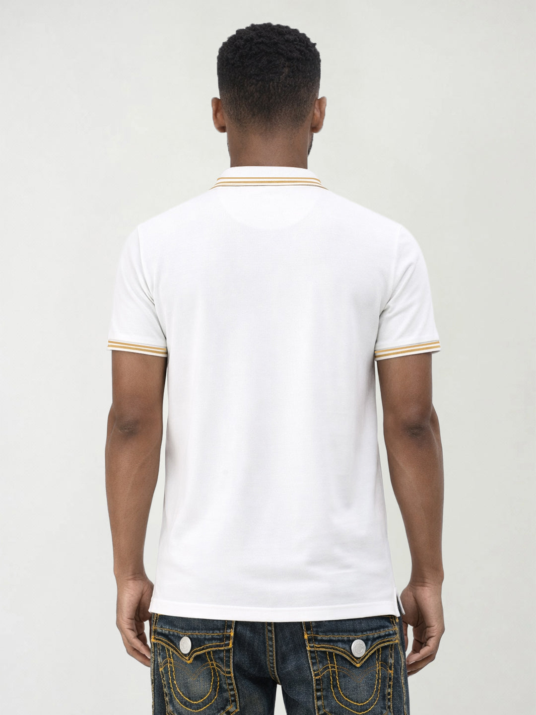 True Religion Men White Solid Regular Fit Pure Cotton Polo T-Shirt