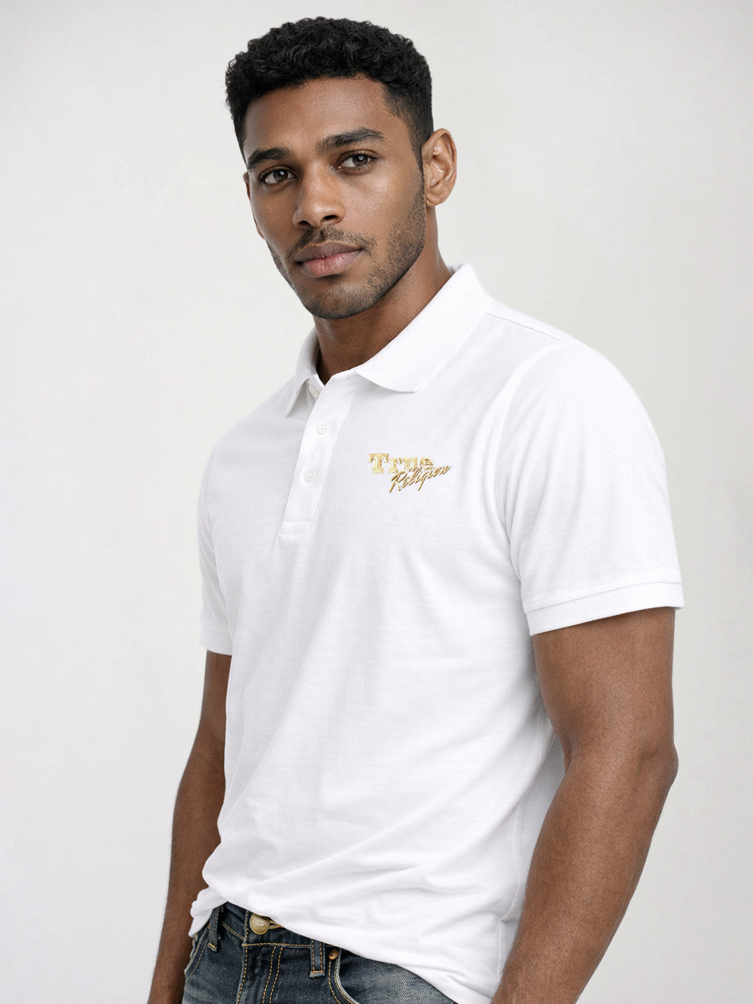 True Religion Men Black Solid Regular Fit Pure Cotton Polo T-Shirt