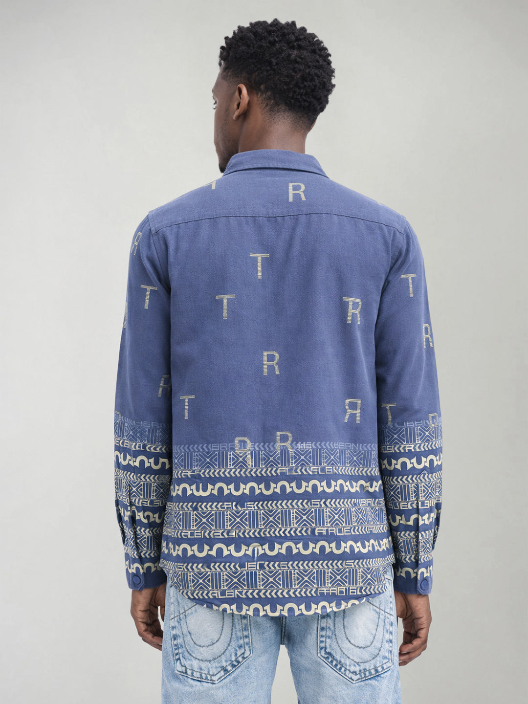 True Religion Men Blue Printed Regular Fit Shirt