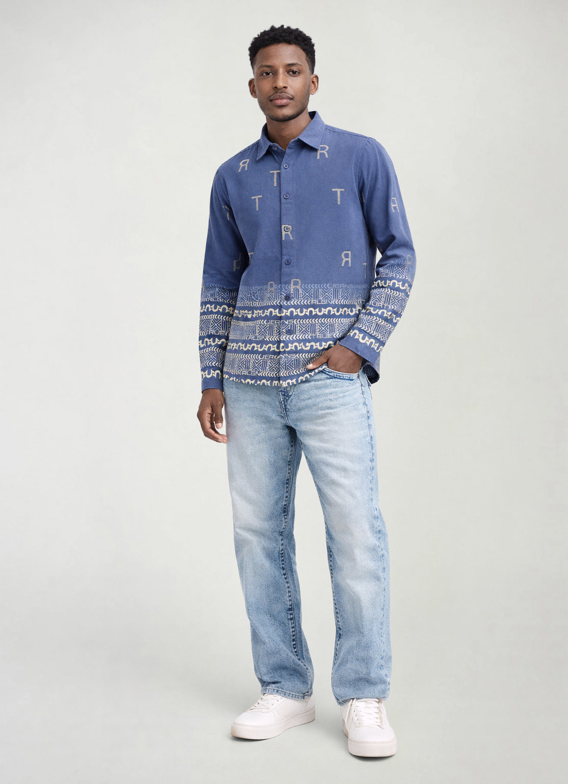 True Religion Men Blue Printed Regular Fit Shirt