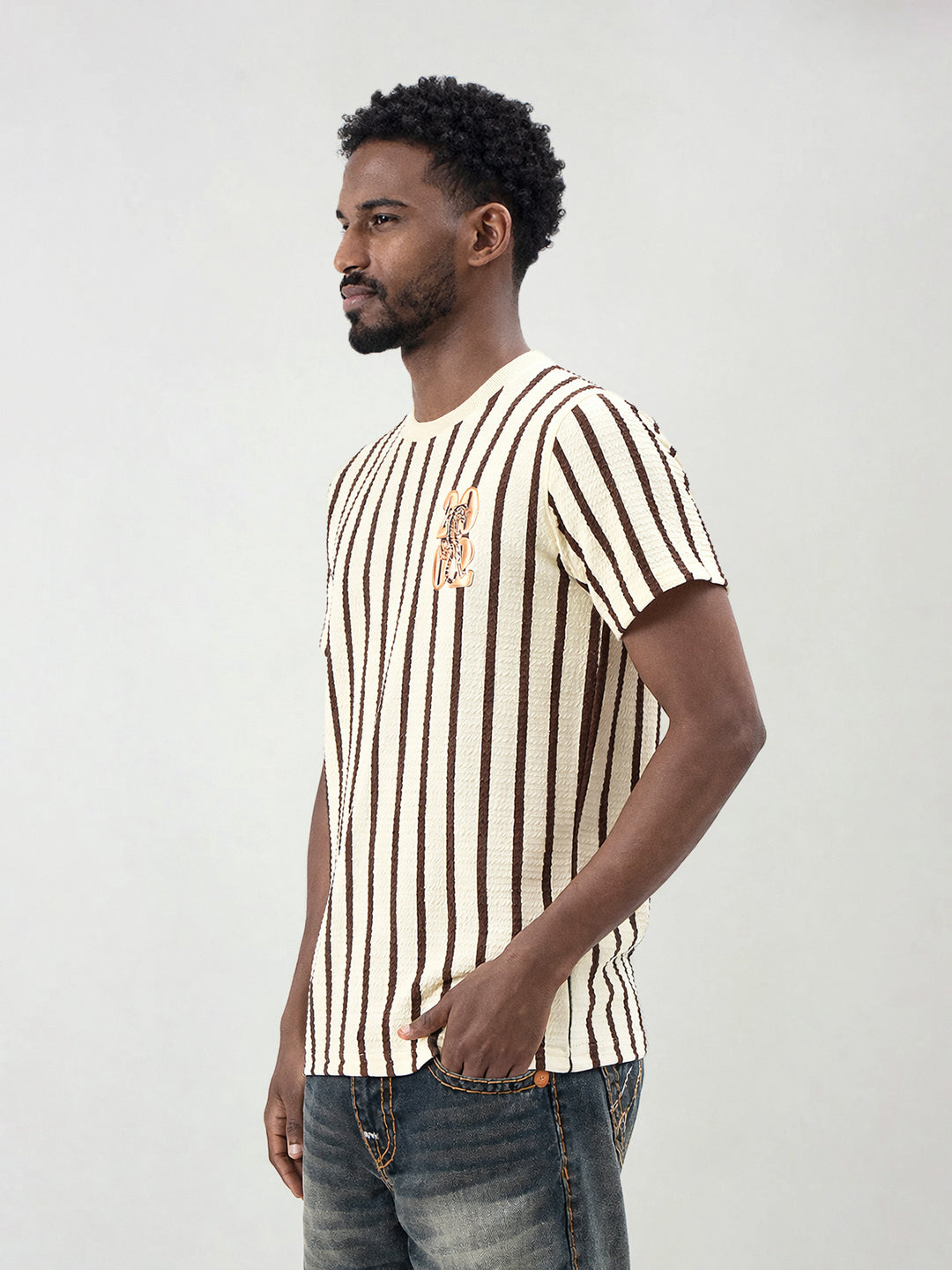 True Religion Men Striped Beige T-Shirt