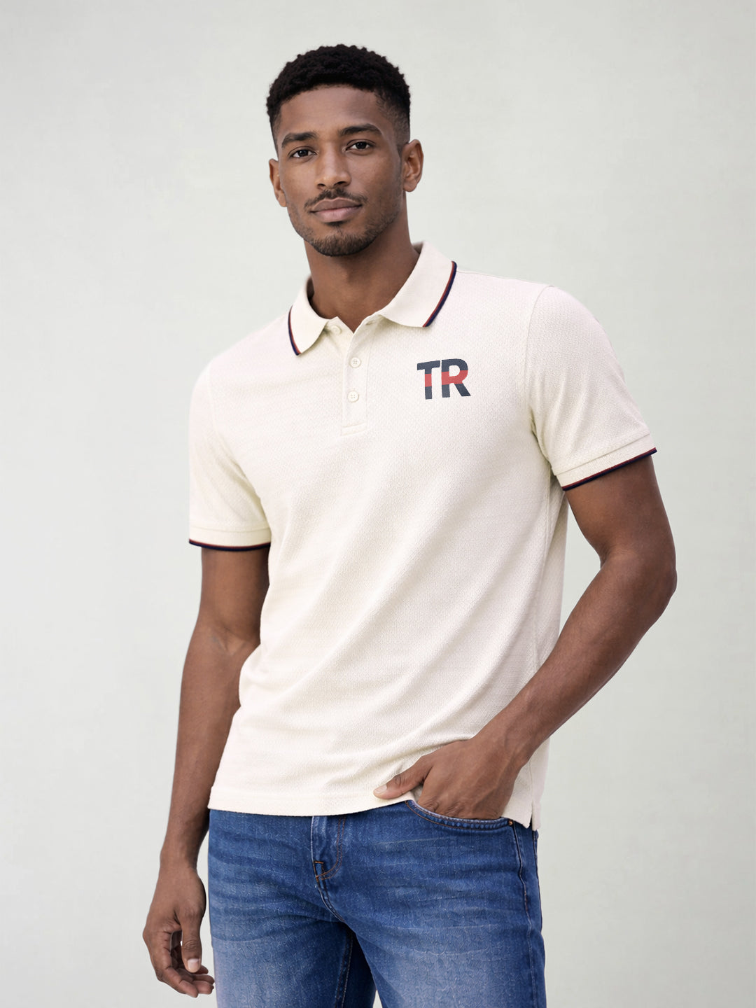 True Religion Men Cream Solid Regular Fit Polo T-Shirt