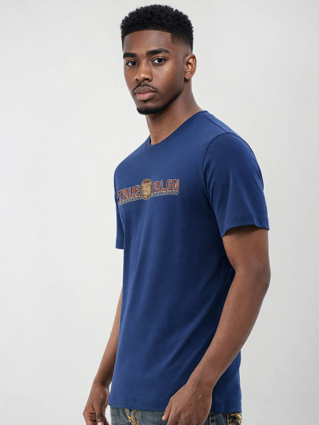 True Religion Men Solid Blue T-Shirt
