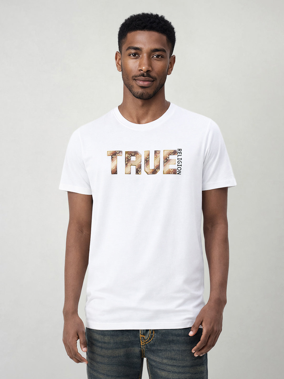 True Religion Men Solid White T-Shirt