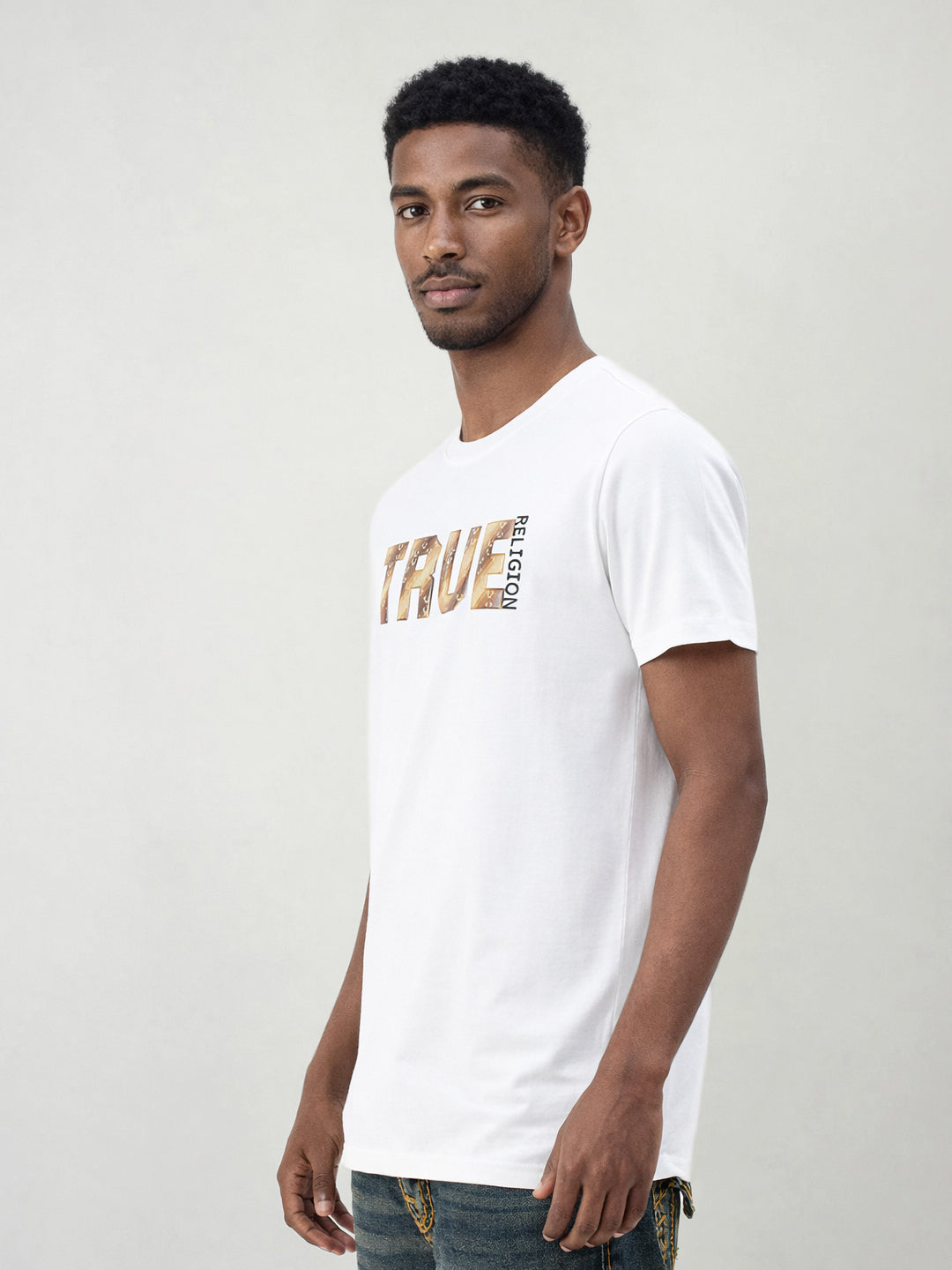 True Religion Men Solid White T-Shirt