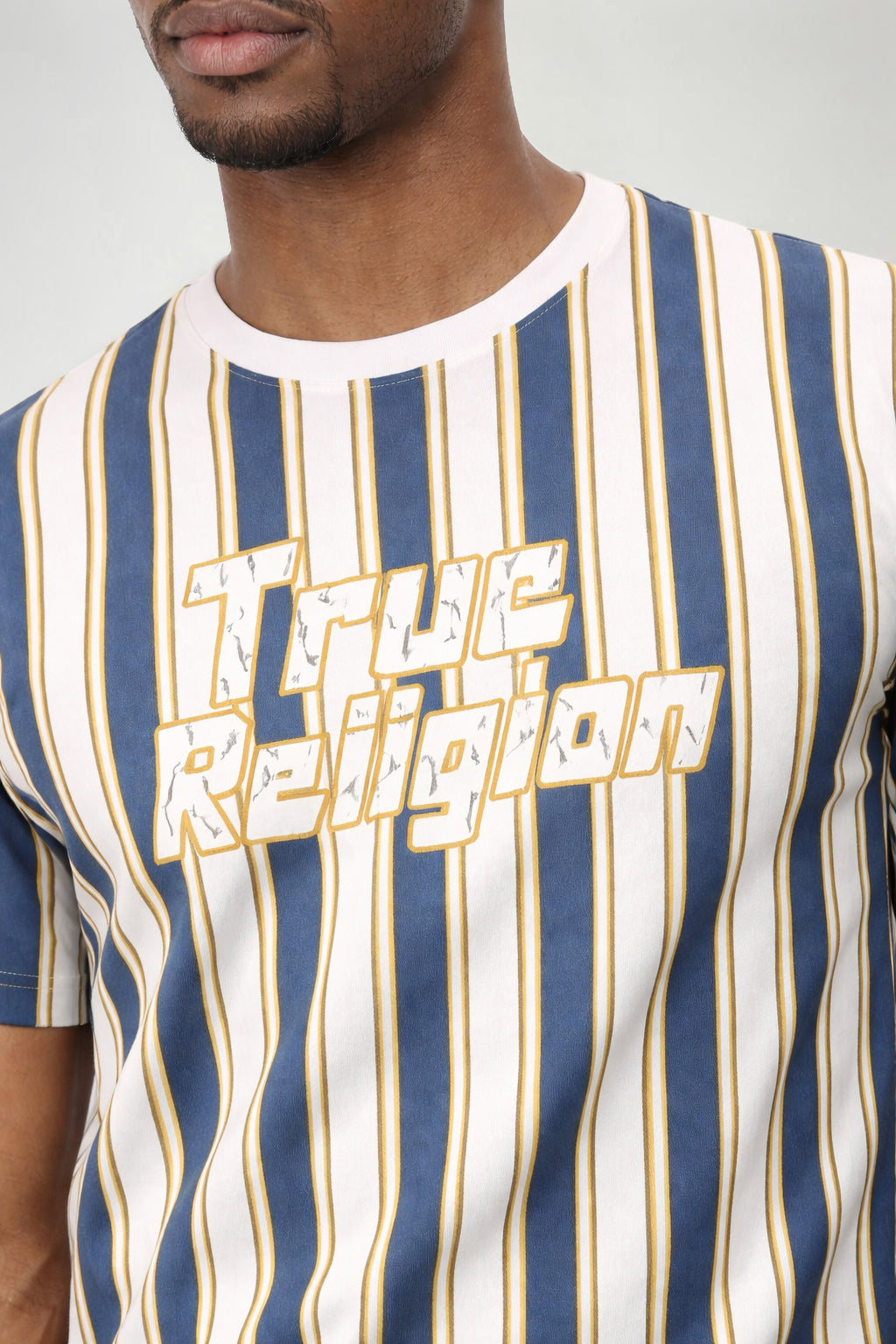 True Religion Men Multicolor Striped Regular Fit Pure Cotton T-Shirt