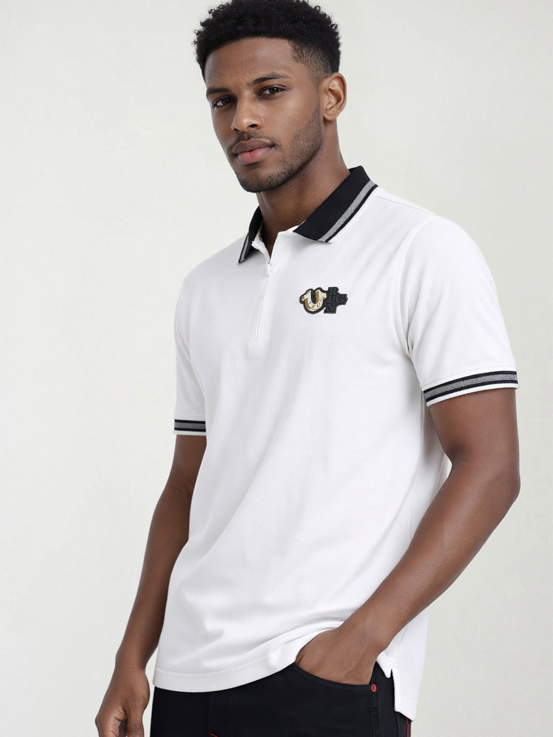 True Religion Men White Solid Regular Fit Polo T-Shirt