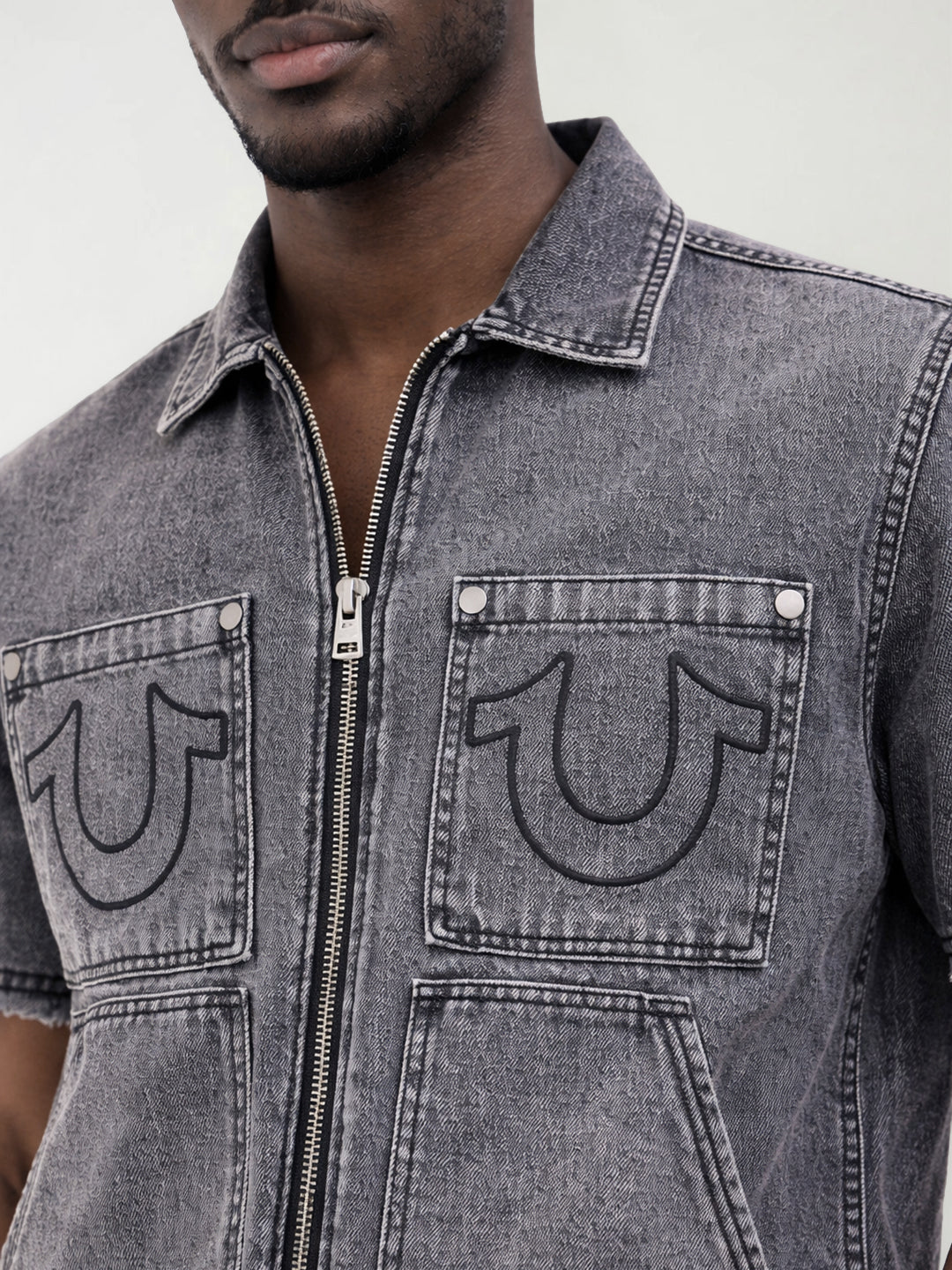 True Religion Men Solid Grey Shirt