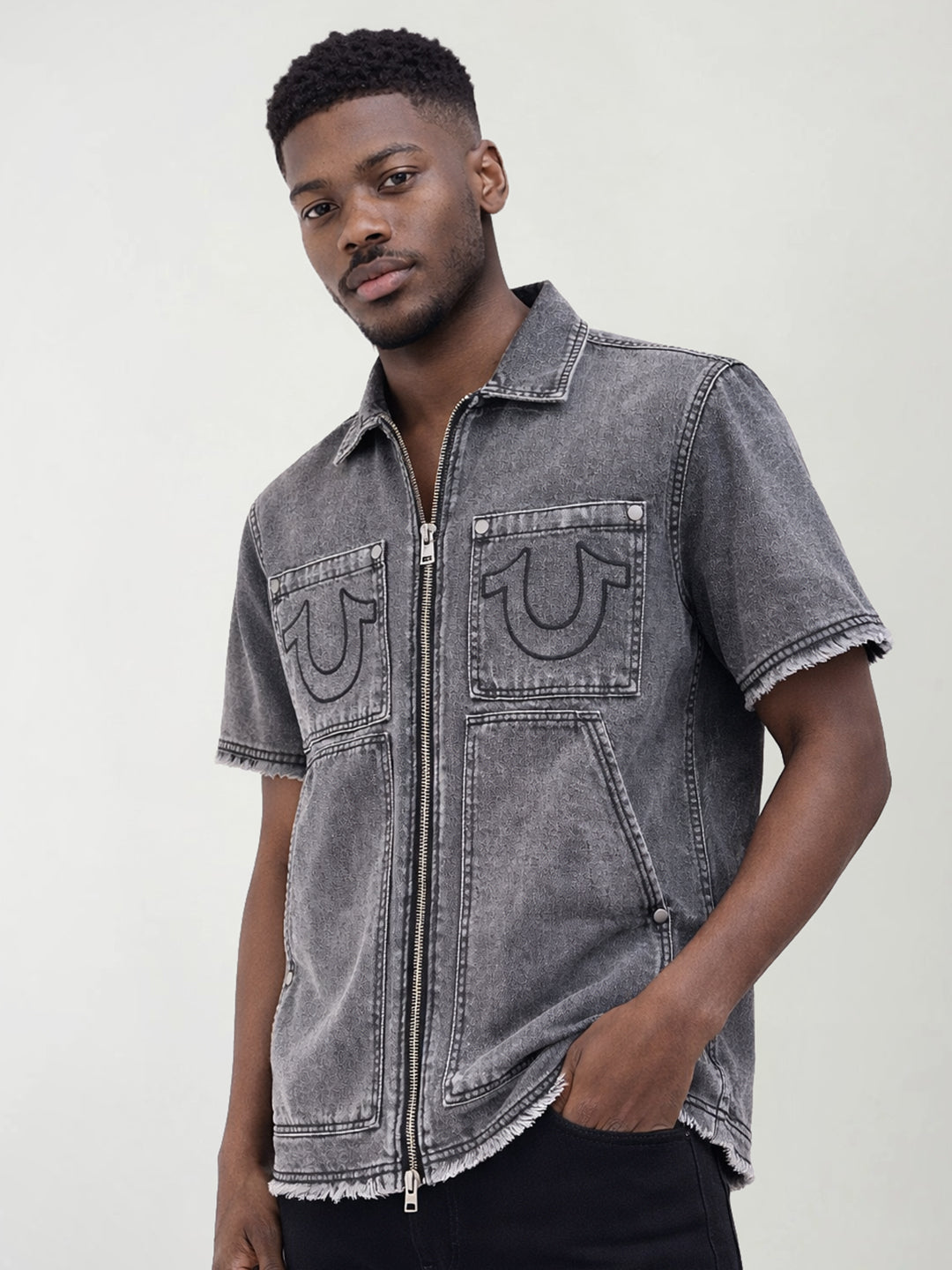 True Religion Men Solid Grey Shirt