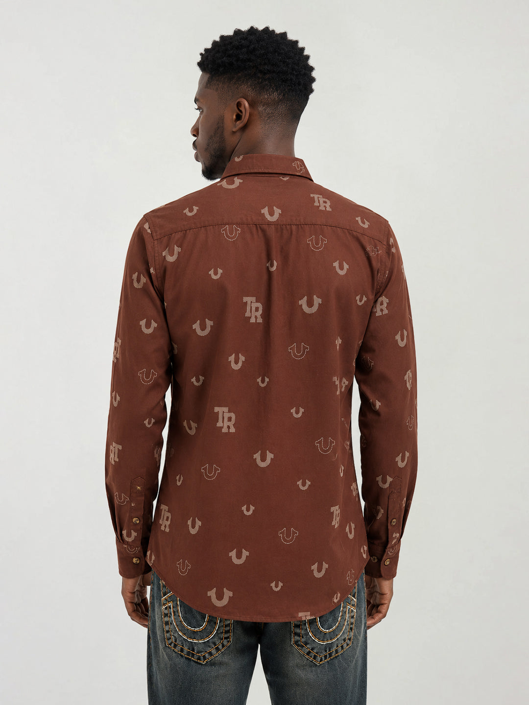 True Religion Men Brown Printed Regular Fit Shirt