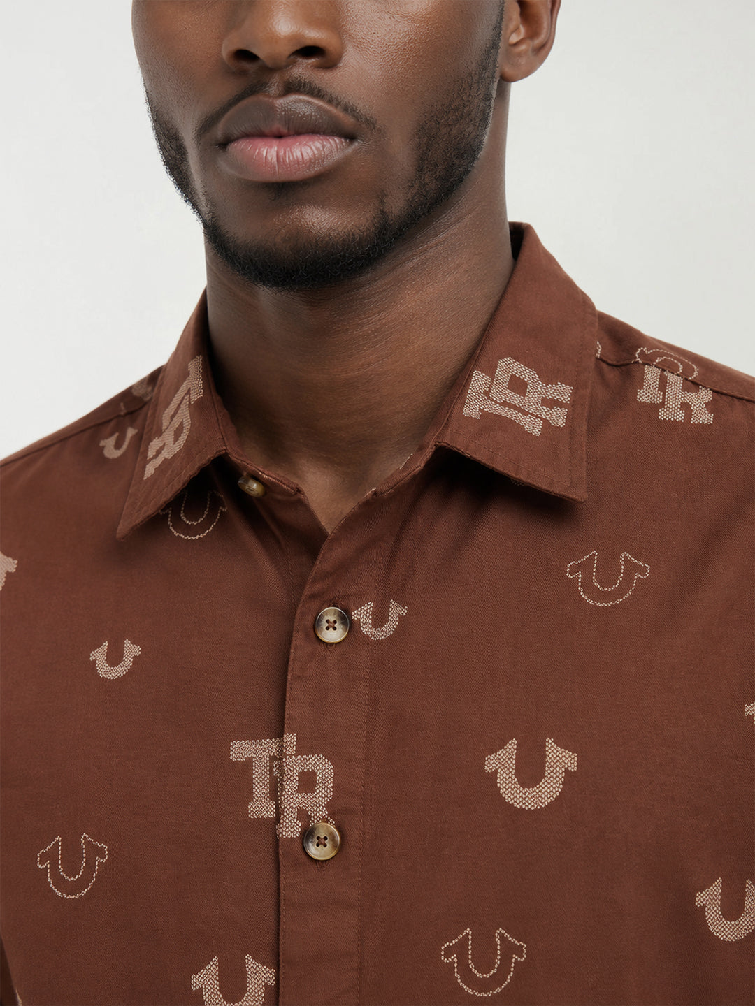 True Religion Men Brown Printed Regular Fit Shirt
