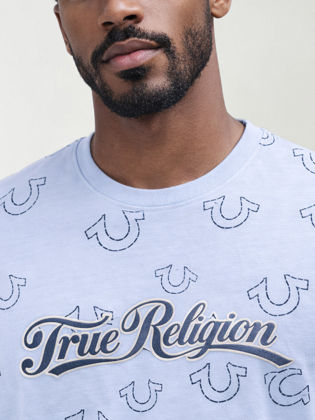 True Religion Men Printed Blue T-Shirt