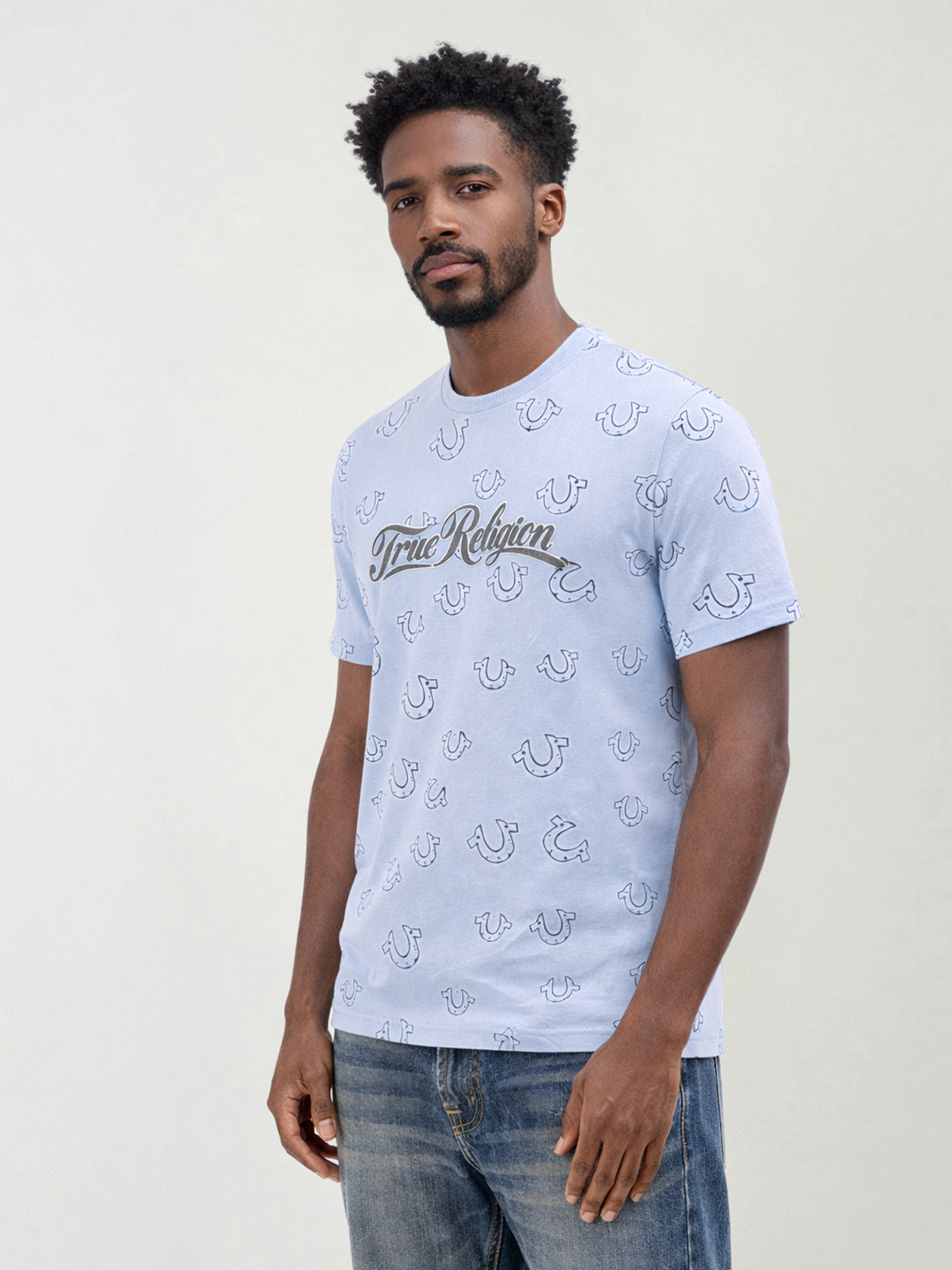 True Religion Men Printed Blue T-Shirt