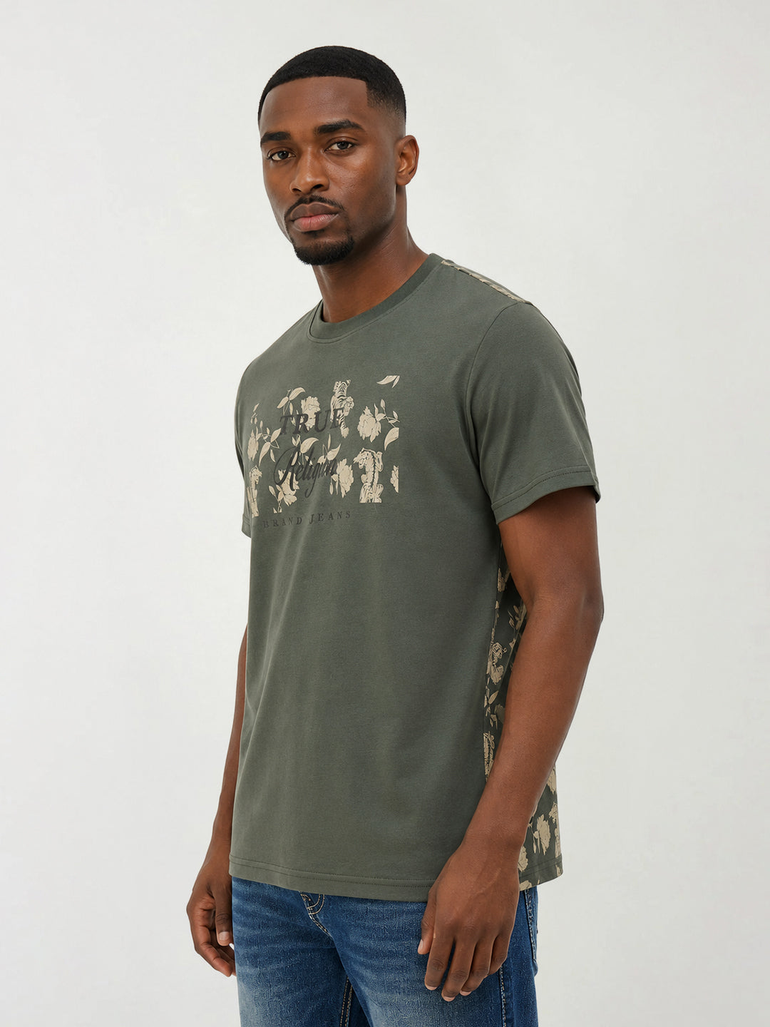 True Religion Men Printed Green T-Shirt
