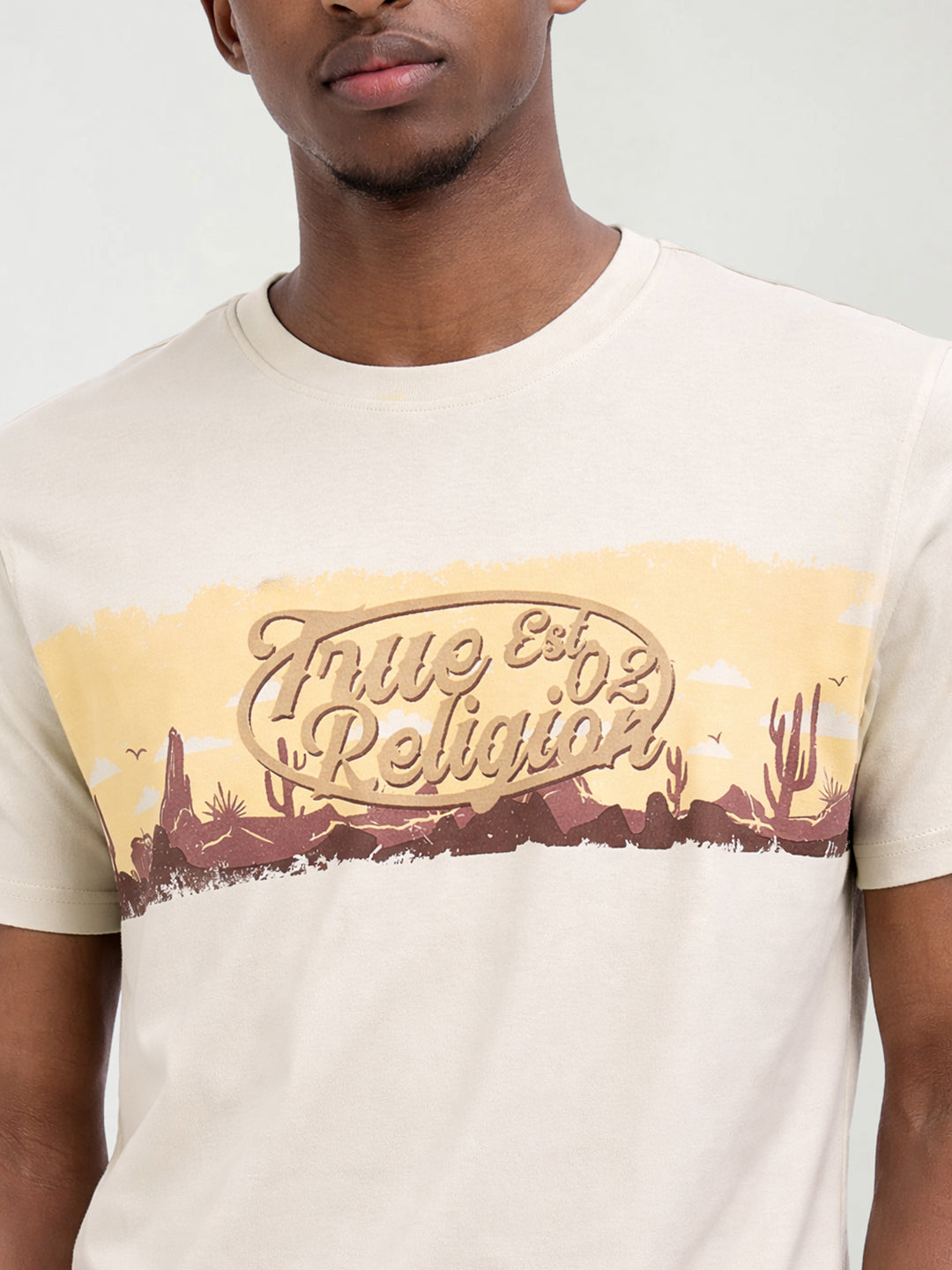 True Religion Men Printed Beige T-Shirt
