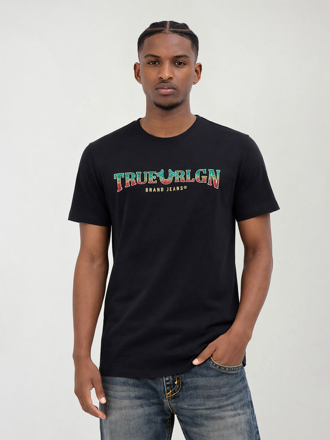 True Religion Men Solid Black T-Shirt