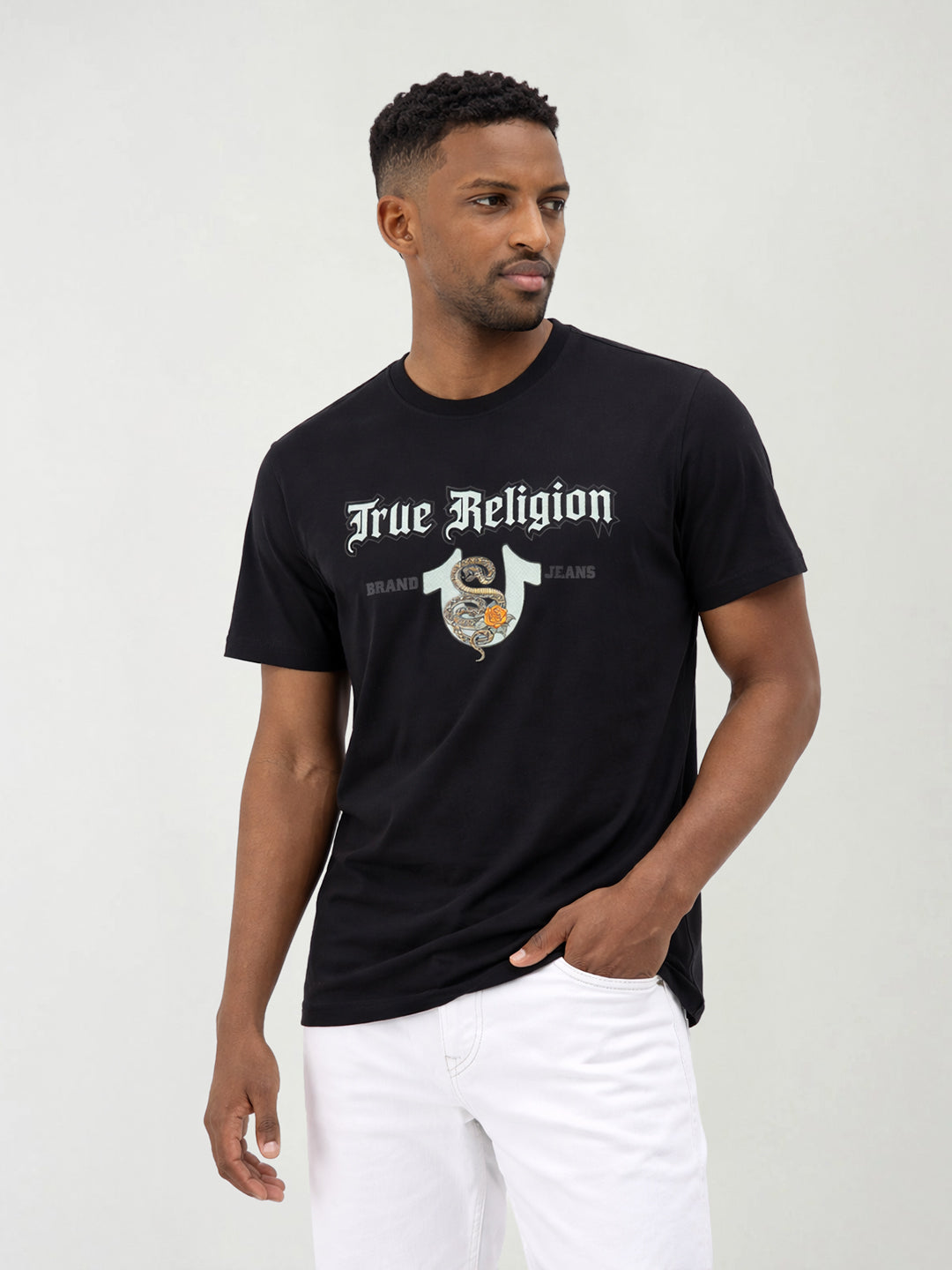 True Religion Men Solid Black T-Shirt