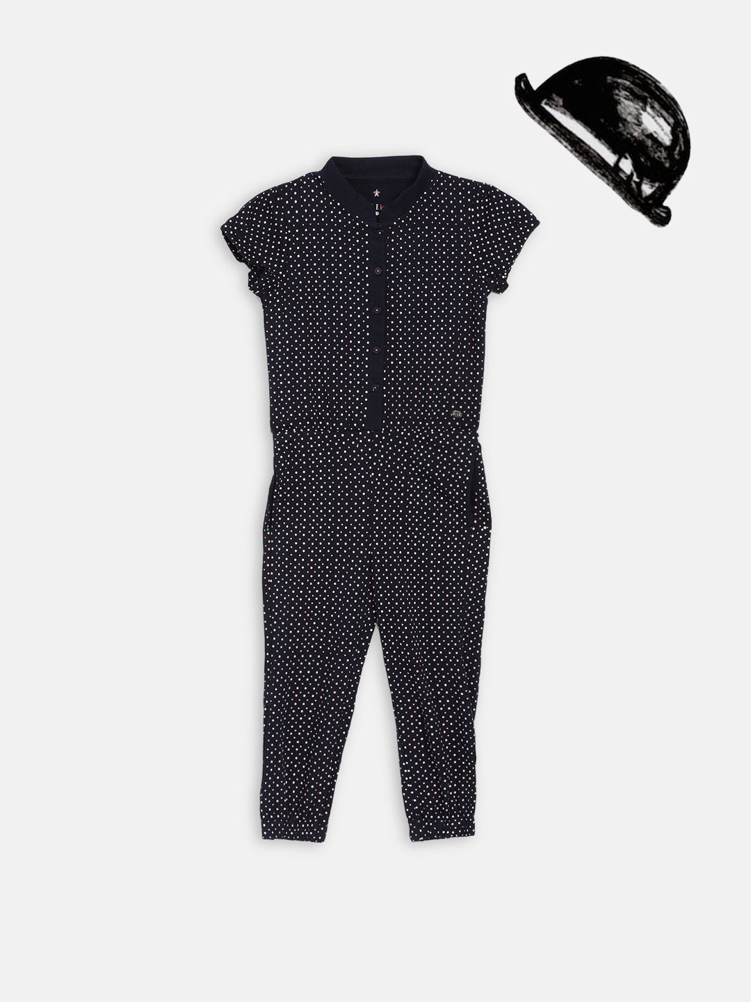 Elle Kids Girls Navy Printed Round Neck Jumpsuit