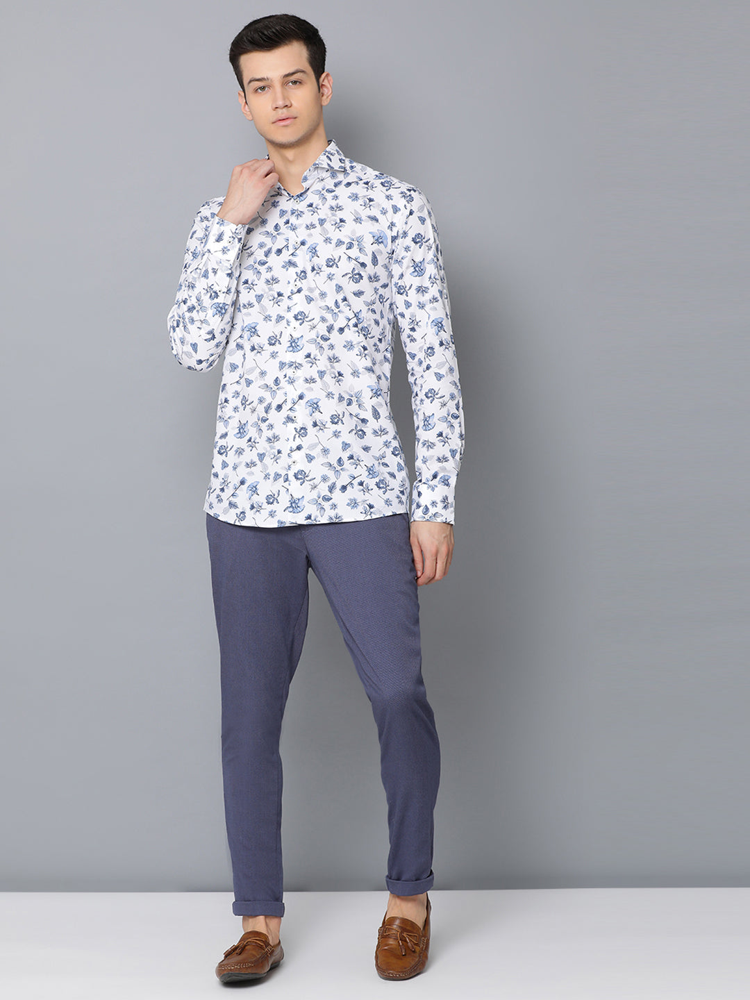 Bruun & Stengade Men Blue Printed Collar Shirt