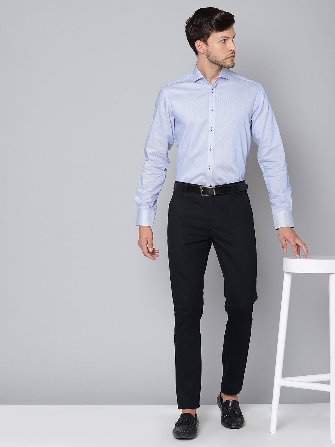 Bruun & Stengade Men Blue Solid Collar Shirt