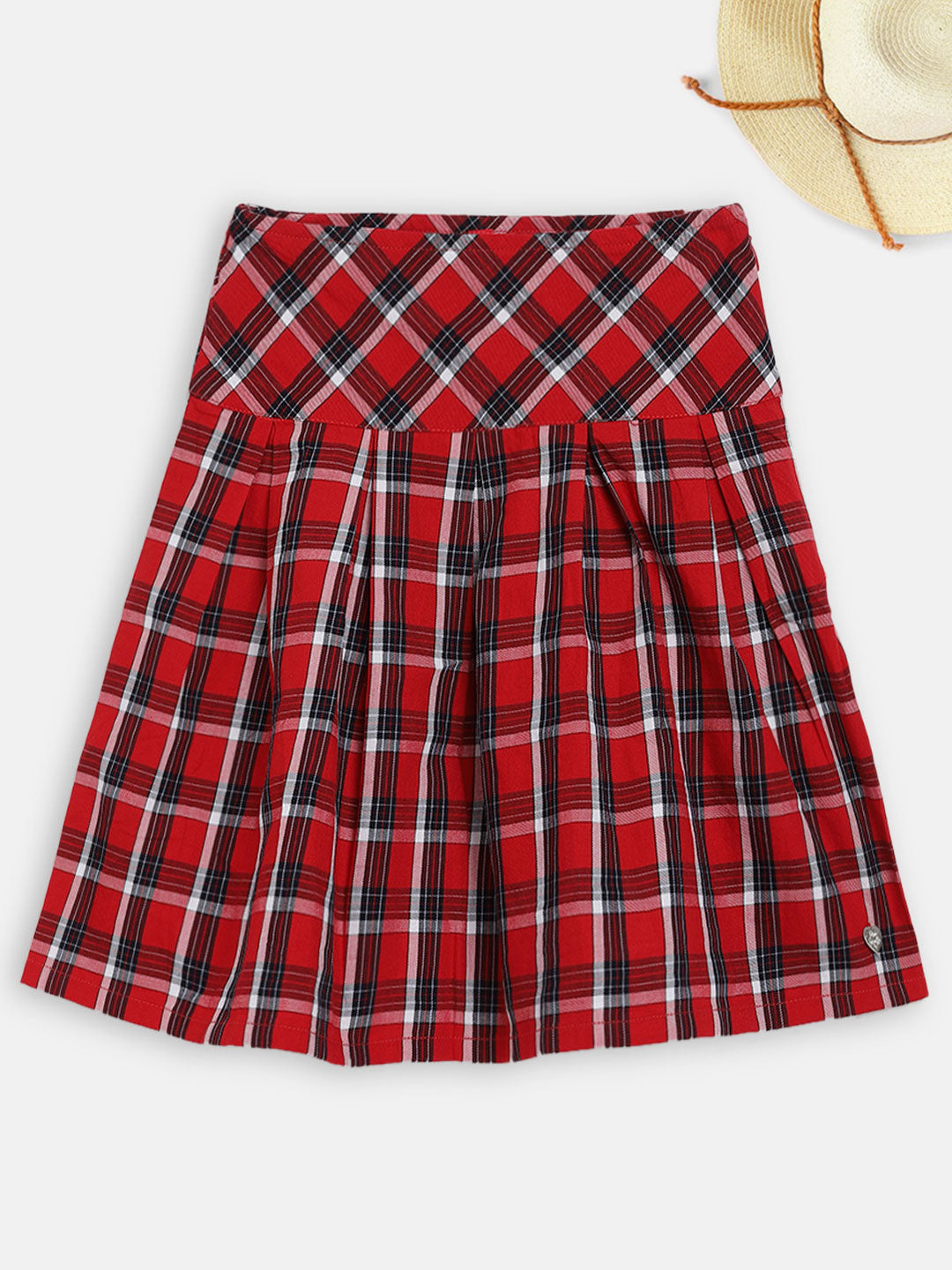 Blue Giraffe Girls Multi Checked Slim Fit Skirt