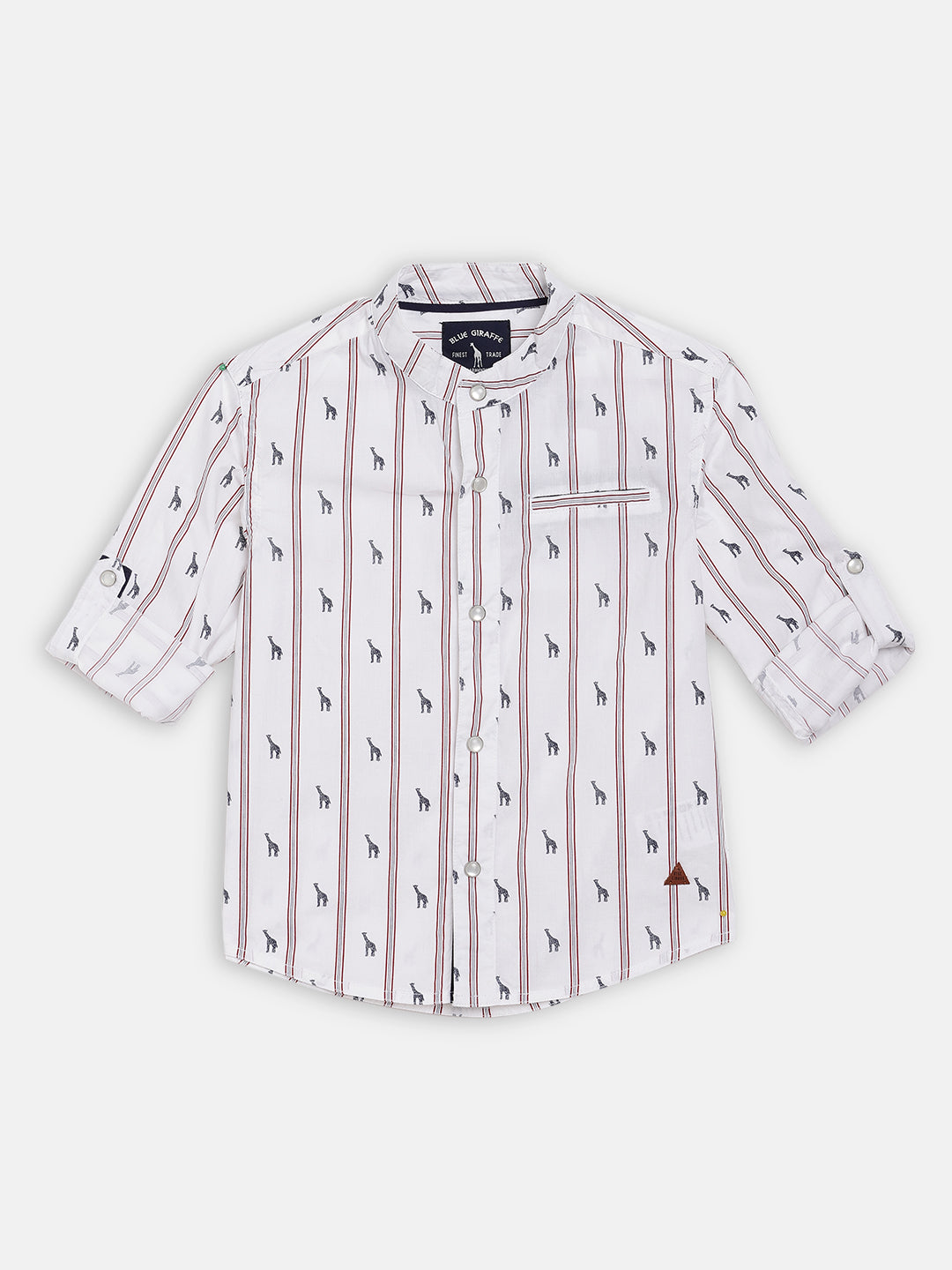 Blue Giraffe Boys White Printed Collar Shirt