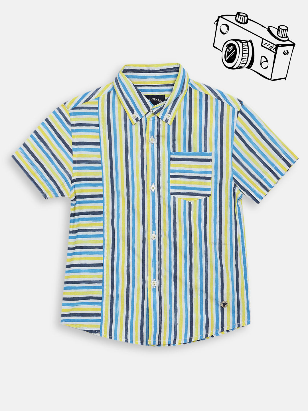 Blue Giraffe Boys Blue Striped Collar Shirt