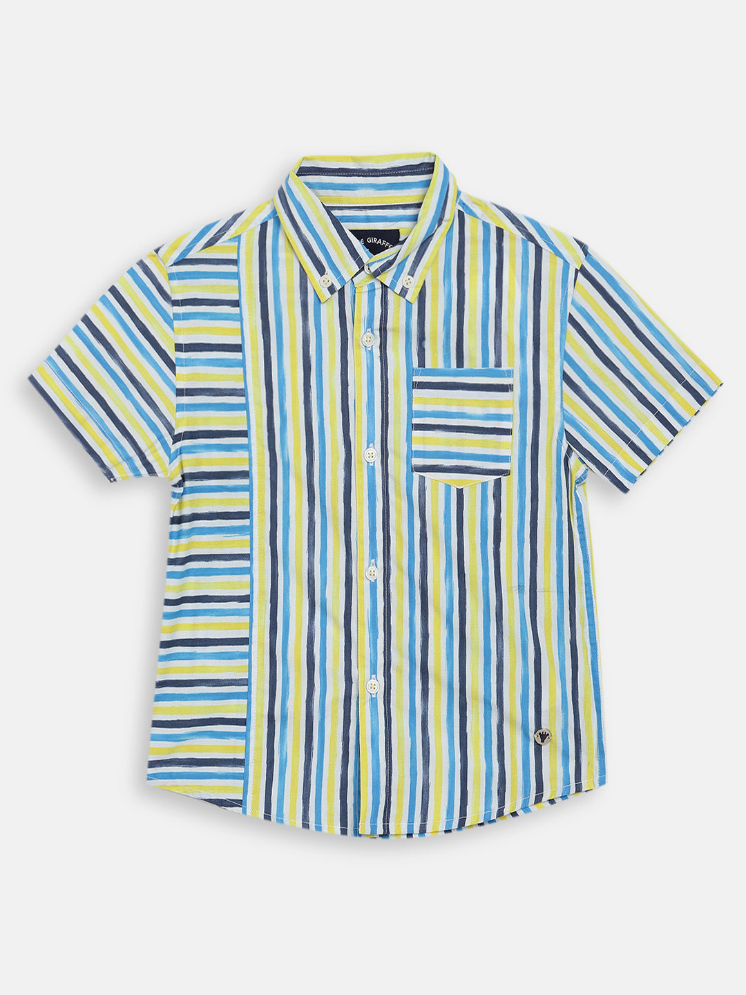 Blue Giraffe Boys Blue Striped Collar Shirt