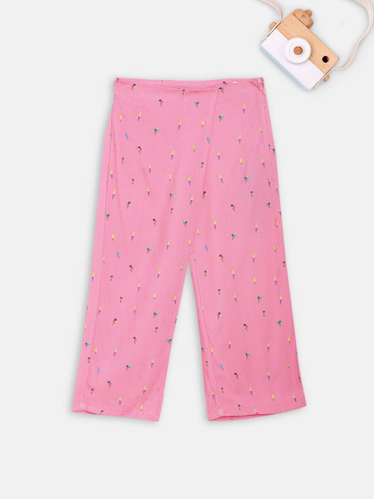 Elle Kids Girls Pink Printed Regular Fit Trouser